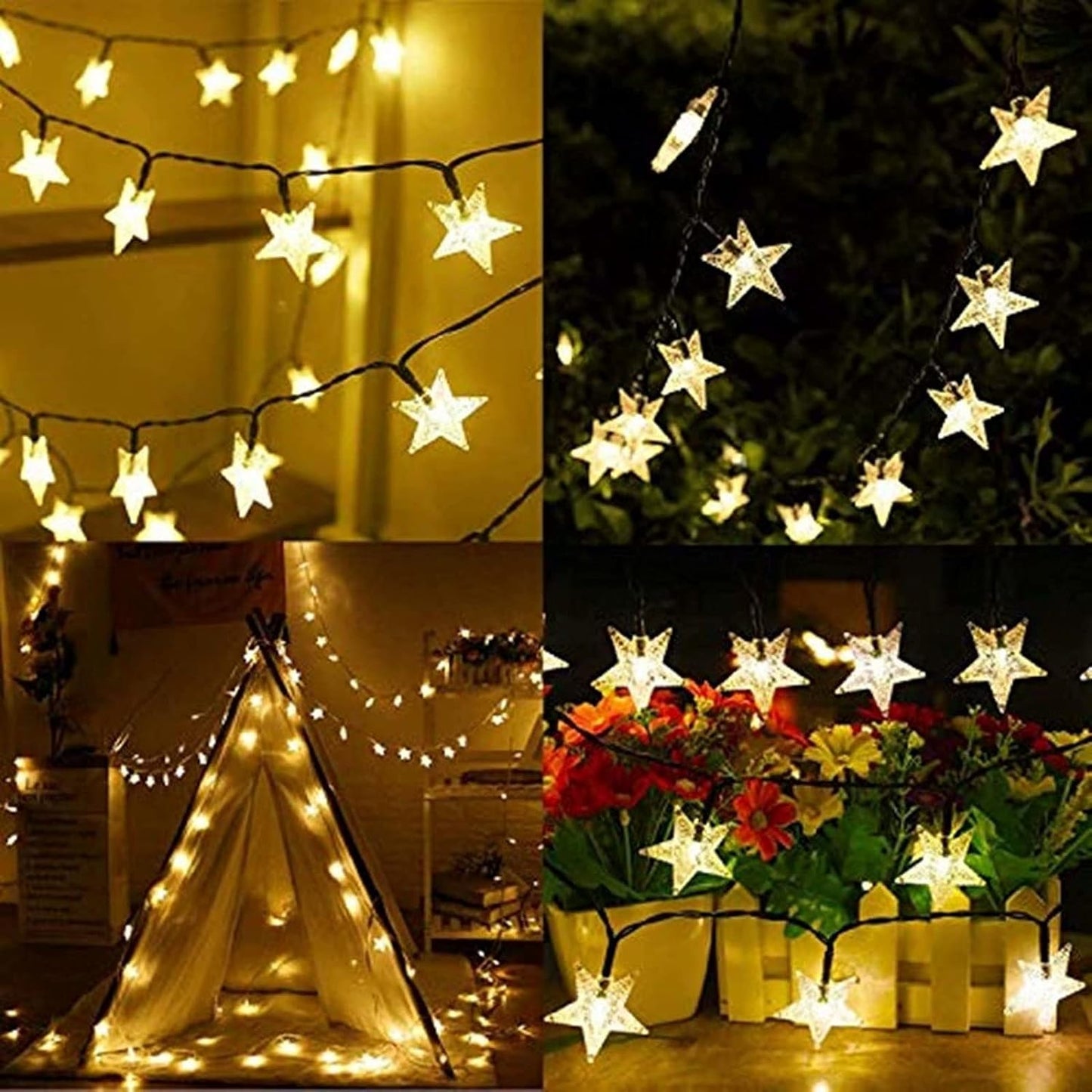 FANSIR Solar String Lights Garden, 23ft 50 LED Star Fairy Lights Outdoor Solar Powered Led Star String Light Waterproof 8 Modes Decorative Light for Garden Patio Yard Home Wedding Party, Warm White