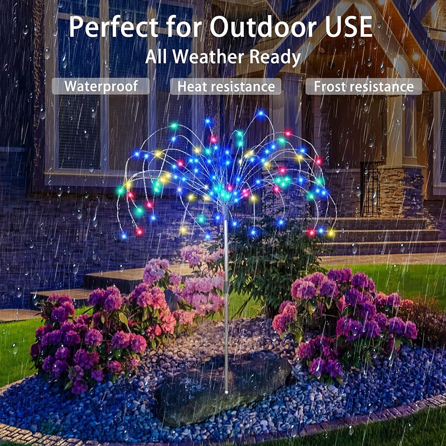 Solar Garden Lights Outdoor 3 Pcs Solar Fireworks Garden Lights Solar Lamp with Remote Control 8 Modes 120 LEDs Waterproof Outdoor Lamp Garden Lights Lawn Backyard Flower Boxes Pathway Multicolor