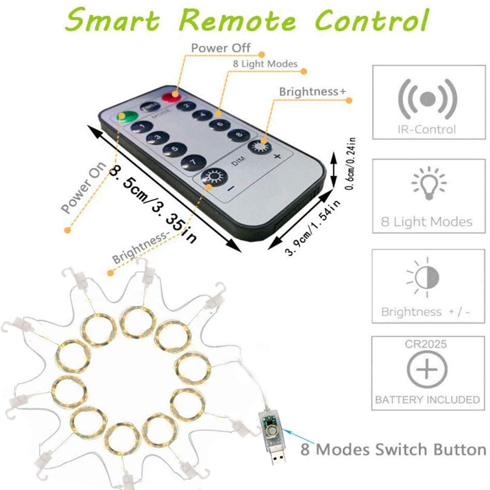 FANSIR 300 LED Curtain Lights, USB Window Lights, 3m x 3m 8 Modes Remote Control Fairy Light Waterproof LED Copper String Lights for Outdoor Indoor Wedding Party Garden Bedroom Decoration, Cool White