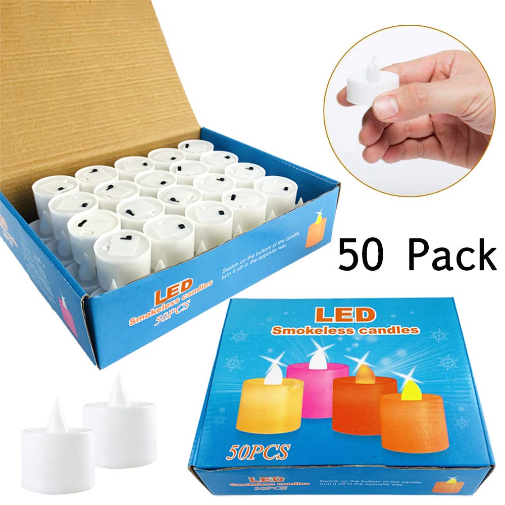 FANSIR LED Tea Light Candles, 50 Pack Flameless Candle Lights Battery Operated Realistic and Bright Led Tea Lights for Party Wedding Birthday Halloween Gifts Home Decoration (Batteries Include)