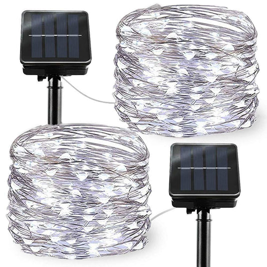 FANSIR Solar Powered String Lights, 2 Pack Outdoor String Solar Garden Fairy Lights Waterproof 27ft 8 Modes 50 LED Copper Wire Decorative Lights for Garden Patio Yard Home Wedding Party (Cool White)