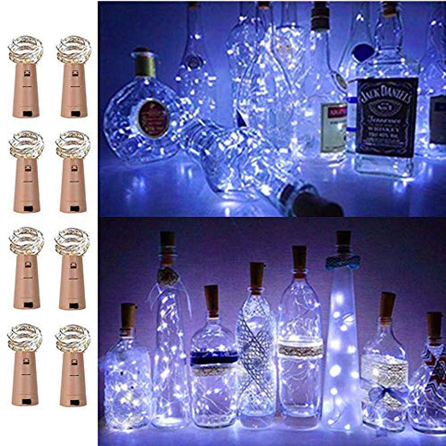 FANSIR Wine Bottle Lights with Cork, 8 Pack Battery Operated LED Cork Shape Silver Wire Fairy Mini String Lights for DIY, Party, Decor, Wedding Indoor Outdoor (Cool White)