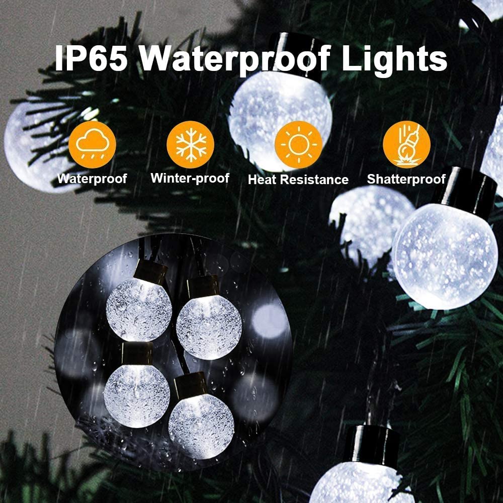 Chipark Solar String Lights Garden, 39Ft 100 LED Outdoor/Indoor Crystal Balls Fairy Lights Solar Powered 8 Modes Waterproof Decorative Lighting for Party, Home, Festival, Christmas(Cool White) [Energy Class A+++]