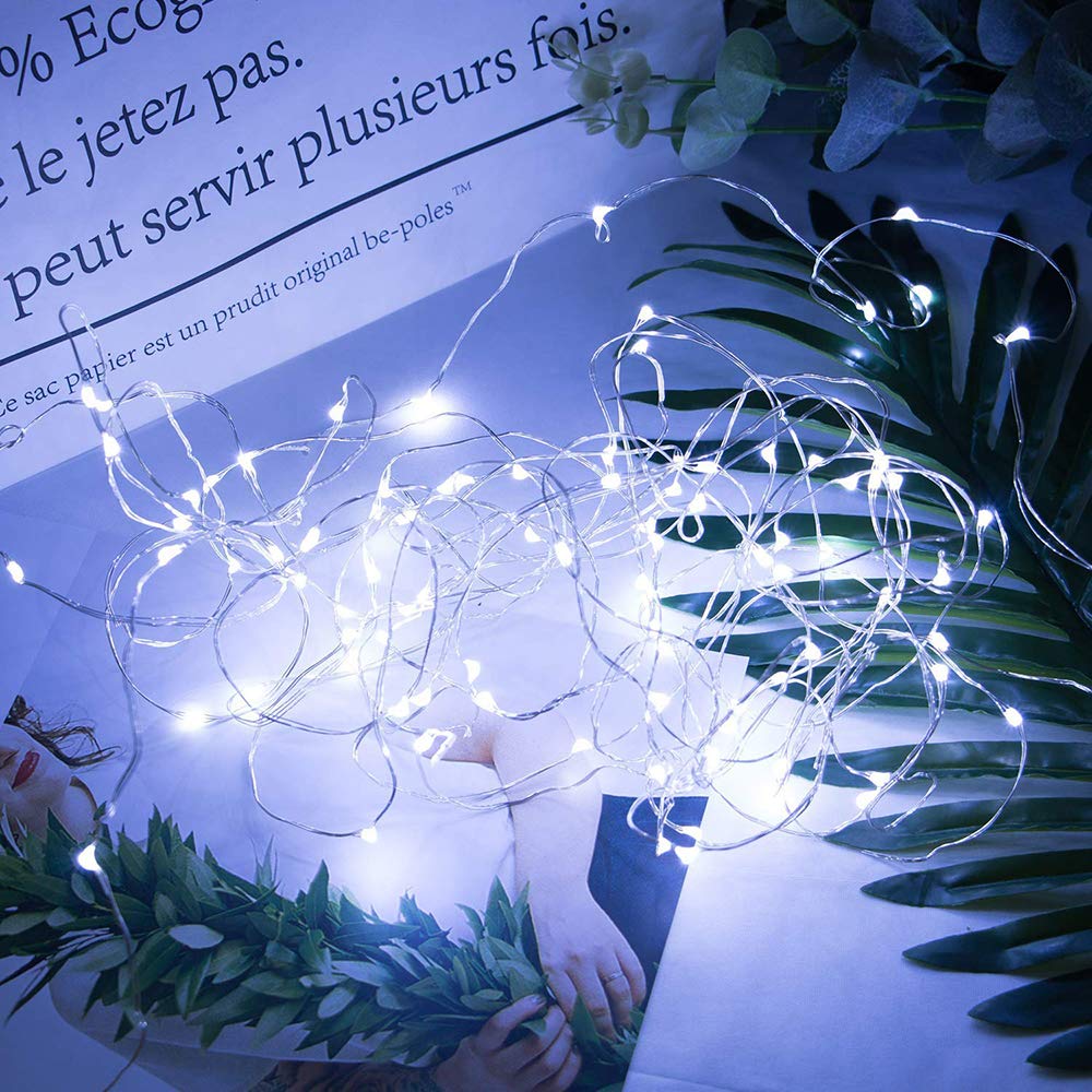 FANSIR Led Fairy String Lights, 2 Pack 50 LED Silver Wire Fairy String Lights Battery Operated LED Twinkle Waterproof Lights for Bedroom, Christmas, Party, Wedding Outdoor Indoor Decor(Cool White)