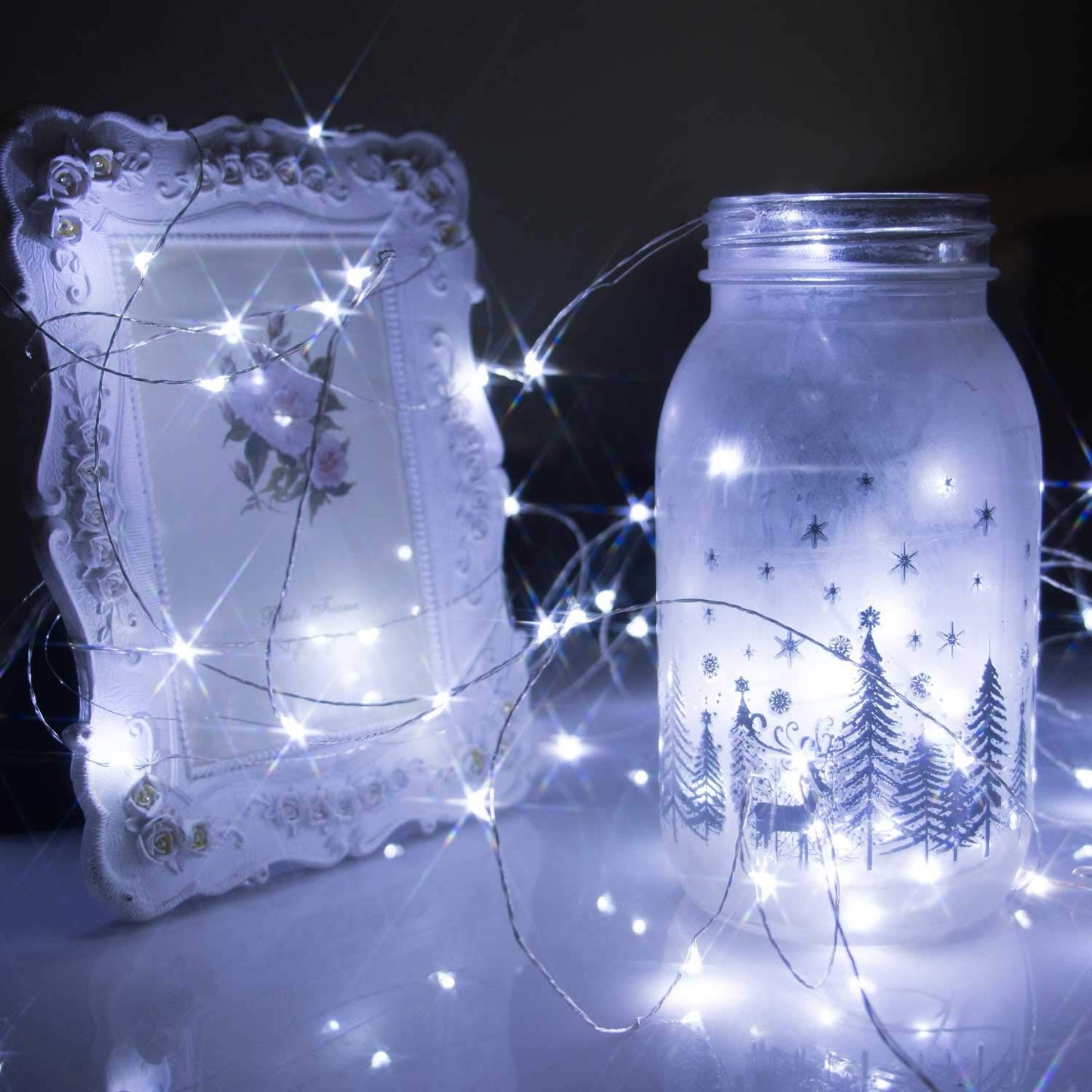 Fairy String Lights, 2 Set 33ft 100 Led Fairy Lights Battery Operated Silver Wire Lights with Remote Control, 8 Mode Waterproof Lights for Home Garden Bedroom Centerpiece Wedding Party (Cool White)