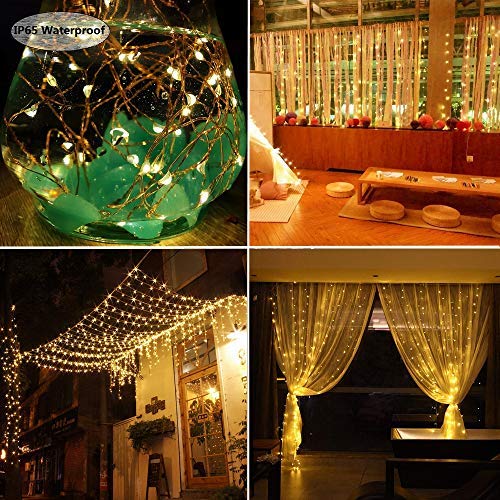 300 LED Curtain Lights, USB Window Lights, 3m x 3m 8 Modes Remote Control Fairy Light Waterproof LED Copper String Lights for Outdoor Indoor Wedding Party Garden Bedroom Decoration, Warm White