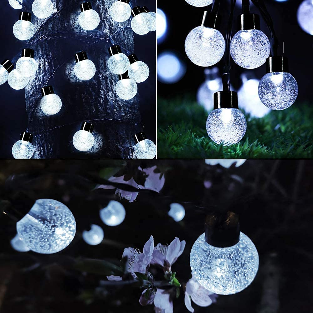 Chipark Solar String Lights Garden, 39Ft 100 LED Outdoor/Indoor Crystal Balls Fairy Lights Solar Powered 8 Modes Waterproof Decorative Lighting for Party, Home, Festival, Christmas(Cool White) [Energy Class A+++]